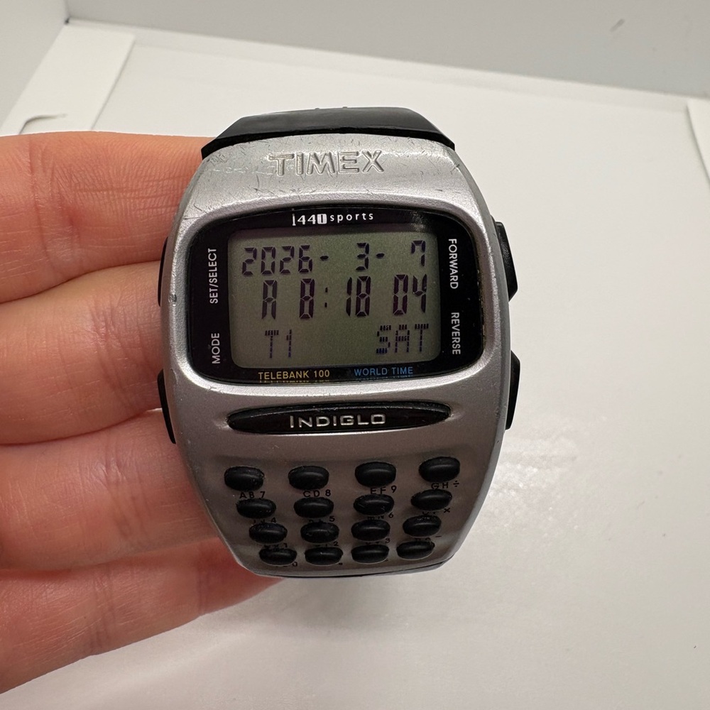 Timex Indiglo Silver Digital Calculator Watch - Silver/Black Vintage